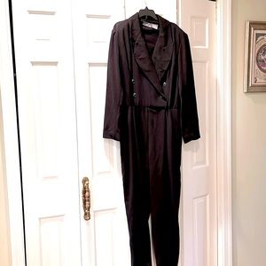 Liz jumpsuit black front zip & stretch waist dressy party designer sz 16 Vintage